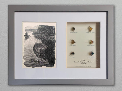 Customised Box Frame with printed artwork and flies - The One That Got Away